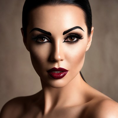 Woman with dramatic black hair and red lips
