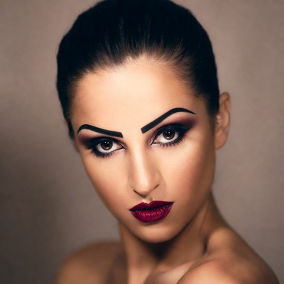 Woman with bold red lips