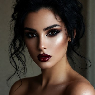Woman with dark hair and red lips