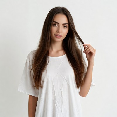 Woman holding long hair strand