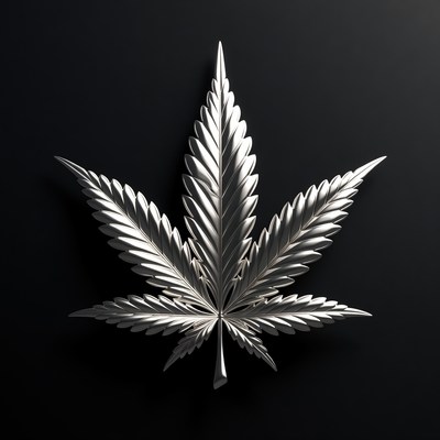 Silver Cannabis Leaf on Black