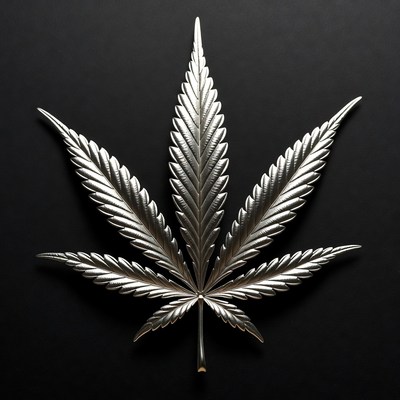 Shiny Silver Marijuana Leaf