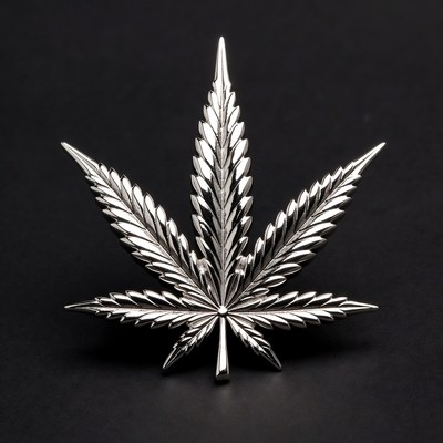 Shiny Silver Marijuana Leaf