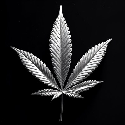 Silver Cannabis Leaf on Black