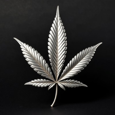 Silver Marijuana Leaf on Black