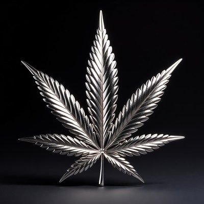 Shiny Silver Marijuana Leaf