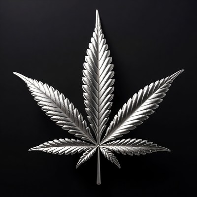 Silver Cannabis Leaf on Black