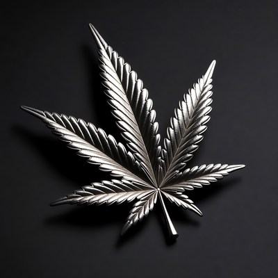 Shiny Silver Marijuana Leaf