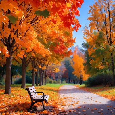 Autumn Park Bench Path
