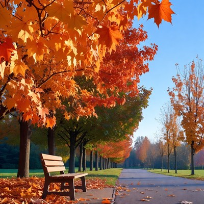 Autumn Trees Bench Path