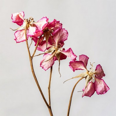 Dried Pink Rose Blooms on Stem