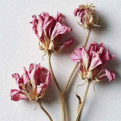 Dried Pink Flowers on White Background