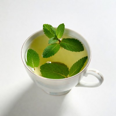 Mint Tea in White Cup