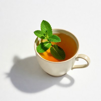 Mint Tea in White Cup
