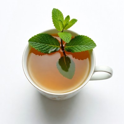 Mint Tea in White Cup