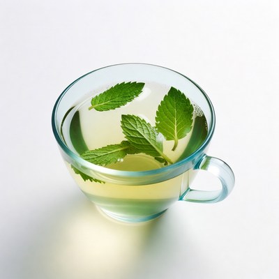 Mint Leaves in Glass Teacup