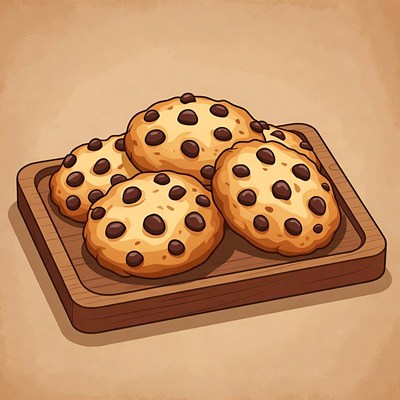 Chocolate Chip Cookies on Wooden Board