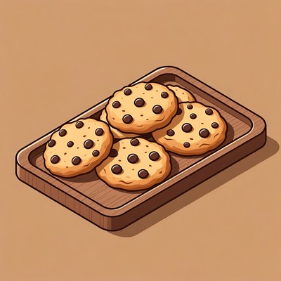 Chocolate Chip Cookies on Wooden Platter
