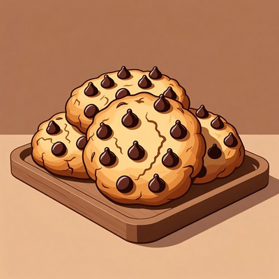 Chocolate Chip Cookies on Wooden Board