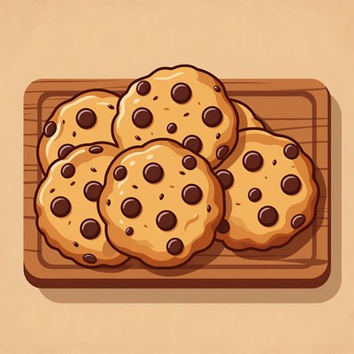 Chocolate Chip Cookies on Wooden Board