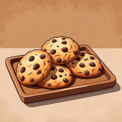 Stack of Chocolate Chip Cookies on Wooden Tray