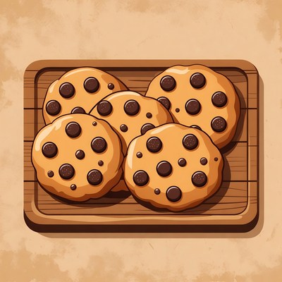 Chocolate Chip Cookies on Wooden Board