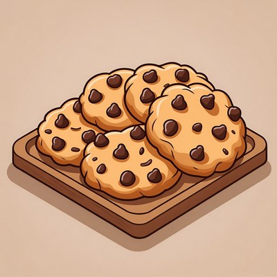 Chocolate Chip Cookies on Wooden Plate