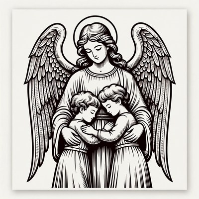 Angel Embracing Two Children Illustration