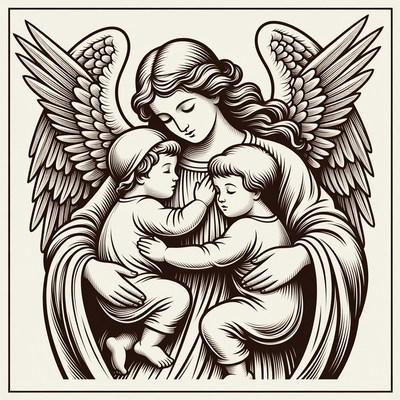 Angel Holding Two Children