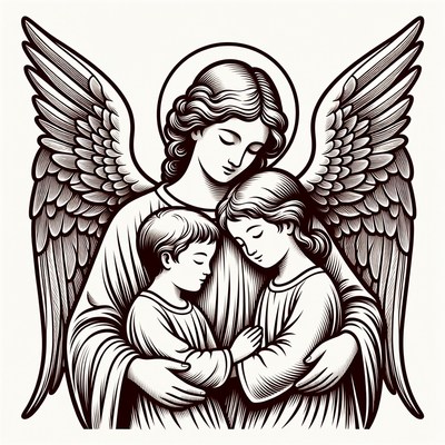Guardian Angel Embracing Two Children