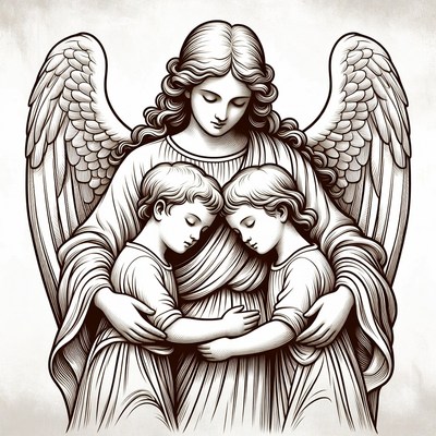 Guardian Angel Embracing Two Children