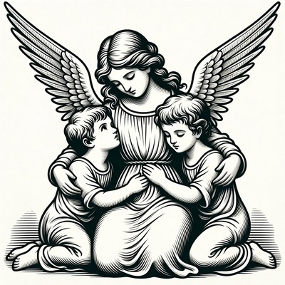 Angel embracing two children