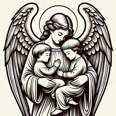Guardian Angel Holding Two Children