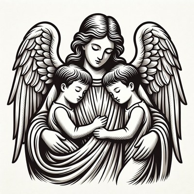 Guardian Angel Holding Two Children