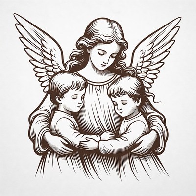 Guardian Angel Embracing Two Children