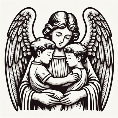 Guardian Angel Embracing Two Boys