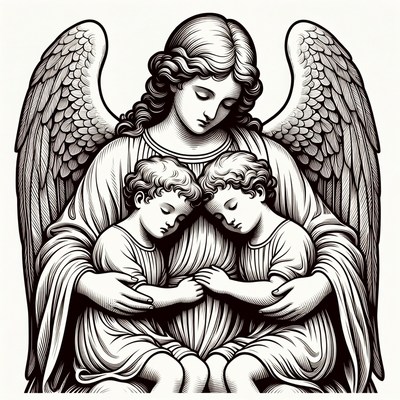 Angel Holding Two Sleeping Children