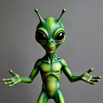 Green alien with outstretched arms