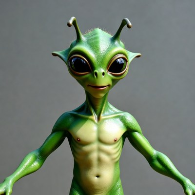 Green alien standing with arms outstretched