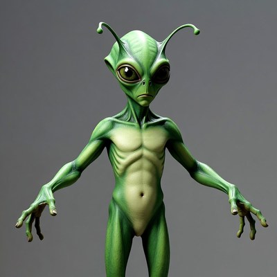 Green Alien Standing with Arms Outstretched