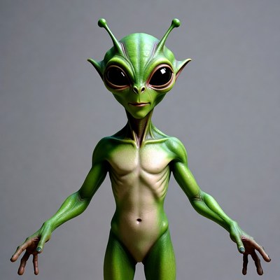 Green alien standing with arms outstretched