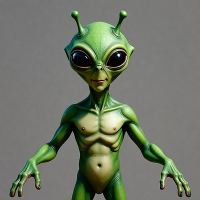 Green Alien Standing with Arms Out
