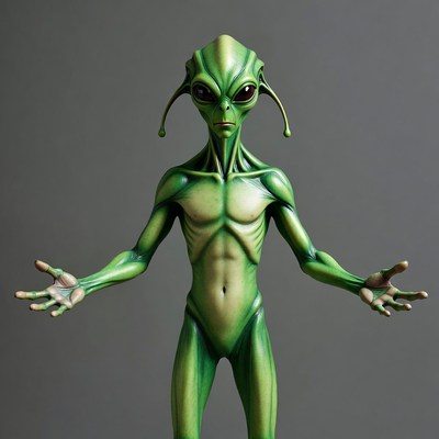 Green Alien Standing with Arms Outstretched