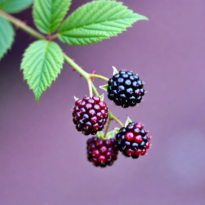 Ripe Blackberries on Green Leaves