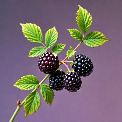 Ripe blackberries on green leaves
