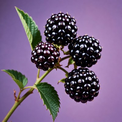 Ripe blackberries on green stem