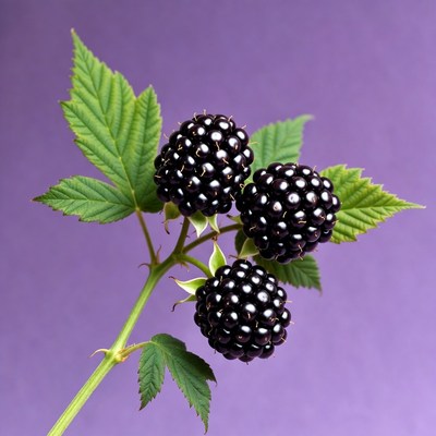 Ripe blackberries on green leaves