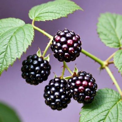 Ripe blackberries on green leaves