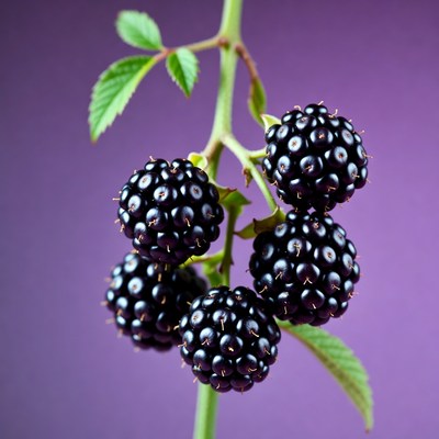 Ripe blackberries on stem