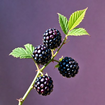 Ripe blackberries on branch